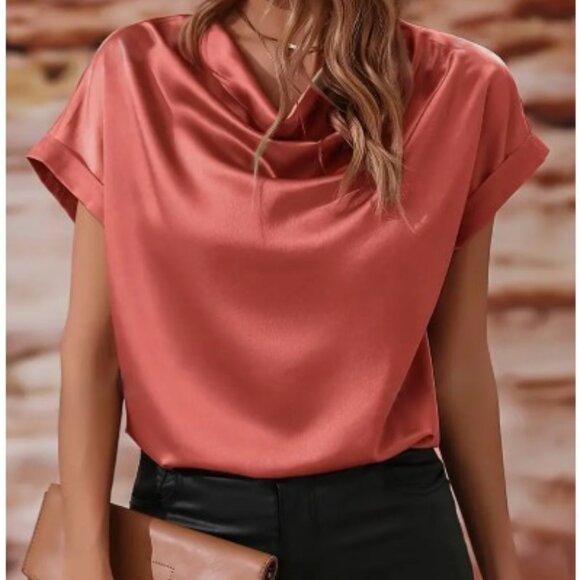 Rouge Colored Batwing Sleeve Cowl Neck Blouse Size XL NEW - Picture 2 of 5